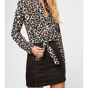 Black Denim Free People Mini Skirt